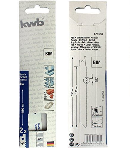 kwb BIM Premium Line 579130 (S922BF) - Hoja de sierra de sable (2 unidades, acero, 150 mm, para metales no ferrosos)