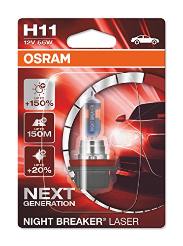 OSRAM NIGHT BREAKER LASER H11, Gen 2, +150% más luz, bombilla H11 para faros delanteros, 64211NL-01B, 12V, blister simple (1 lámpara)