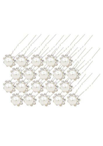 SODIAL(R) 20 piezas Horquilla de cristal de flor de perla de novia de boda Broches de pelo Dama de honor (blanco)