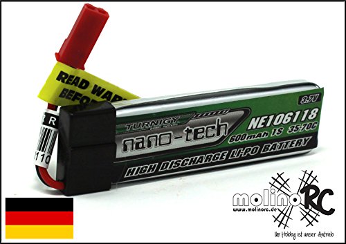 Turnigy nano-tech MTXtec - Batería de polímero de litio para Nine Eagles Solo Pro 328, Eflite MQX, Blade 120 S, UDI RC U818A 3D UFO (600 mAh, 1S, 3,7 V, 35C-70C)