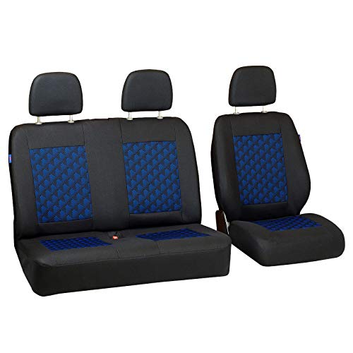 Zakschneider Fundas De Asiento para Hyundai H100 - Conjunto De Fundas 1+2 - Color Premium Negro con Efecto 3D Azul