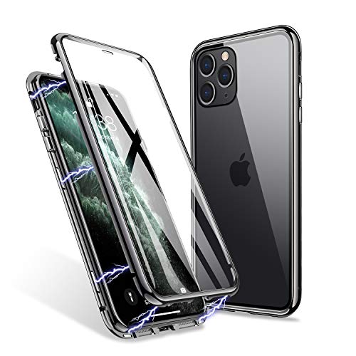 ZHIKE Funda iPhone 11 Pro MAX, Estuche de Adsorción Magnético Frente y Parte Posterior de Vidrio Templado Cobertura de Pantalla Completa Diseño de una Pieza Cubierta con Tapa para (Negro Claro)
