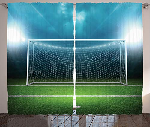 ABAKUHAUS Fútbol Cortinas, Juego de fútbol Fútbol, Sala de Estar Dormitorio Cortinas Ventana Set de Dos Paños, 280 x 175 cm, Verde Azul