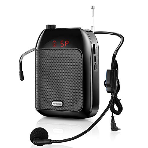 Amplificador de Voz, Sistema de PA Recargable de 15 Vatios (2400 mAh) con Micrófono con Cable para Profesores, Guía Turístico y más (Cableado con Bluetooth)
