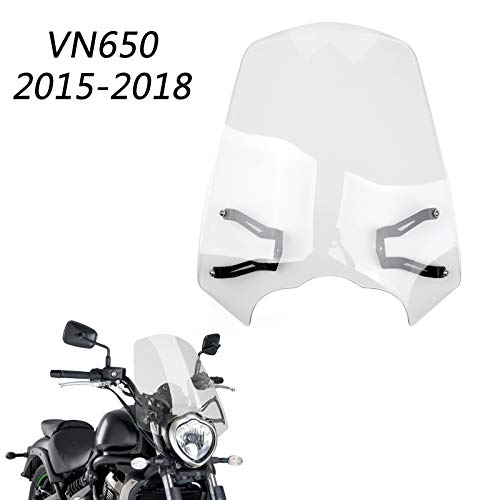 Artudatech Moto Parabrisas, Motocicleta Delantero Parabrisas con Soportes Deflector de Viento Windshield para KAWASA-KI Vulcan S 650 2015-2018