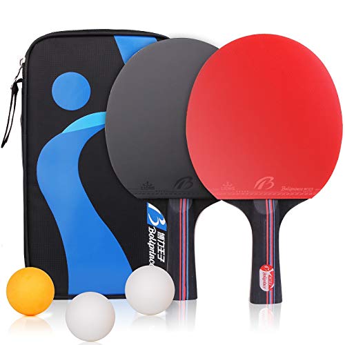 BESTOO Raquetas de Tenis de Mesa Ping Pong Palo de Tenis de Mesa Raqueta Set Juego para Actividad de Oficina Familiar 2 Raquetas y 3 Pelotas