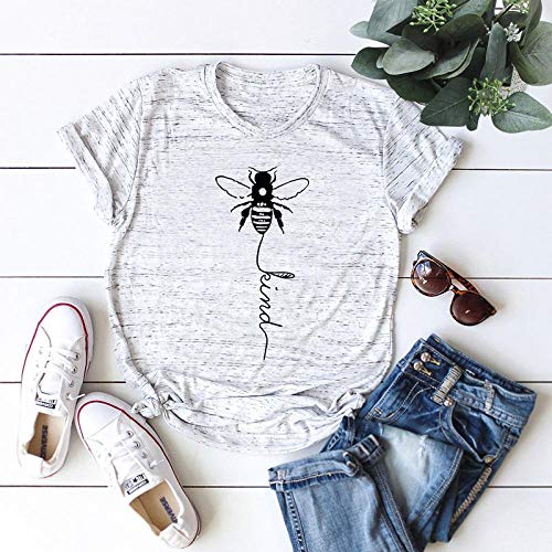 Camiseta para Mujer Nuevo Estampado De Abejas 100% Algodón Camiseta De Mujer Camisas De Mujer O Cuello Manga Corta Camiseta De Verano   Top Rosa Camisetas Femeninas XL 1255-Li