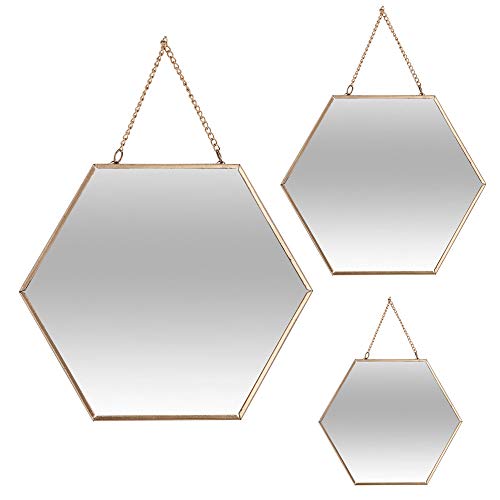 Conjunto de 3 espejos hexagonales de oro
