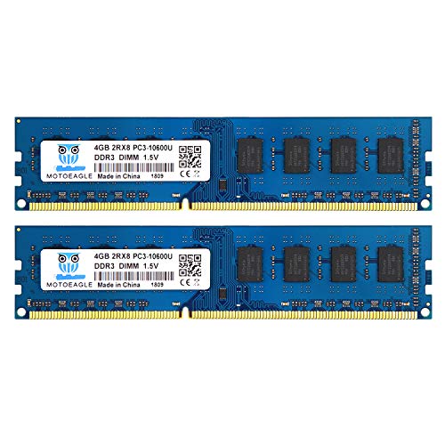 DDR3 1333MHz 8GB Kit (2x4GB) PC3 10600 10600U Unbuffered Non-ECC 1.5V CL9 2Rx8 Dual Rank 240 Pin UDIMM Memoria de Escritorio