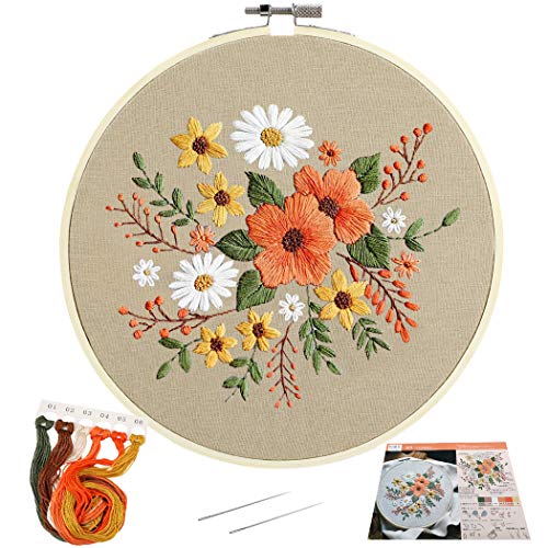 Fansport Embroidery Starter Kit DIY Floral Cross Stitch Kit Handmade Craft Kit with Hoop kit Cross