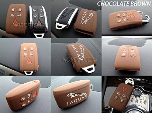 Funda protectora para llavero, sin llaves, inteligente, con 5 botones, de silicona de calidad para Jaguar XK XF SE XFR (marrón).
