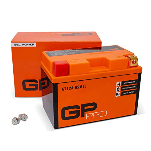 GP-PRO GT12A-BS 12V 10Ah GEL Batería de arranque (compatible con YT12A-BS / YTX12A-BS) (Sin necesidad de mantenimiento/Sellado) Moto Acumulador
