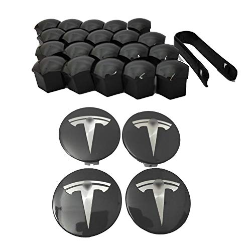 hinffinity Aero - Juego de tapas de rueda para Tesla MODEL X S 3 (4 tapacubos centrales + 20 tapas de tuerca de oreja) (blanco)