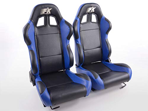 Juego de asientos deportivos para coche Boston de FK-Automotive, de piel sintética, color negro y azul