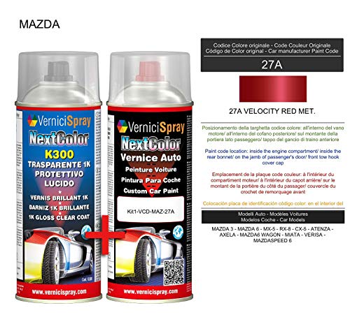 Kit Spray Pintura Coche Aerosol 27A VELOCITY RED MET. - Kit de retoque de pintura carrocería en spray 400 ml producido por VerniciSpray