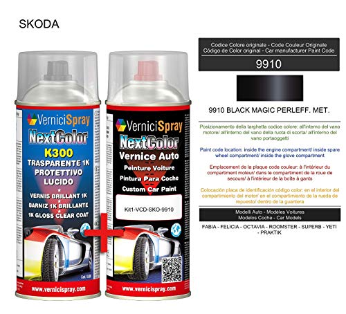 Kit Spray Pintura Coche Aerosol 9910 BLACK MAGIC PERLEFF. MET. - Kit de retoque de pintura carrocería en spray 400 ml producido por VerniciSpray