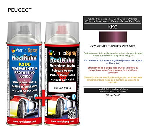 Kit Spray Pintura Coche Aerosol KKC MONTECHRISTO RED MET. - Kit de retoque de pintura carrocería en spray 400 ml producido por VerniciSpray
