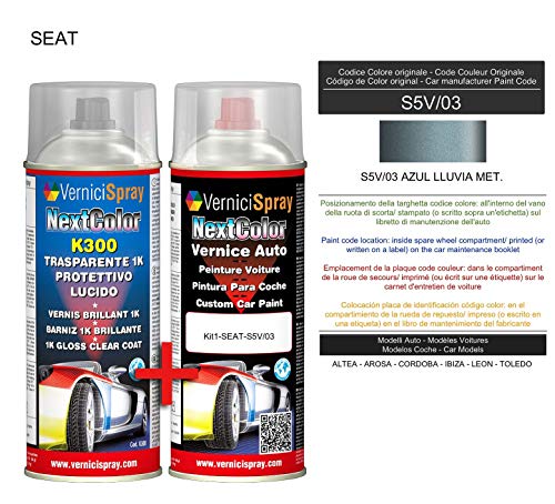 Kit Spray Pintura Coche Aerosol S5V/03 AZUL LLUVIA MET. - Kit de retoque de pintura carrocería en spray 400 ml producido por VerniciSpray