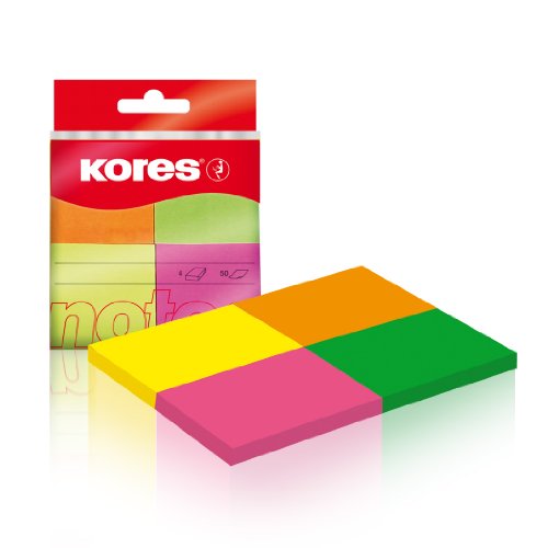 Kores - Notas adhesivas multicolor, 4 colores neón, 40 x 50 mm, 4 almohadillas de 50 hojas
