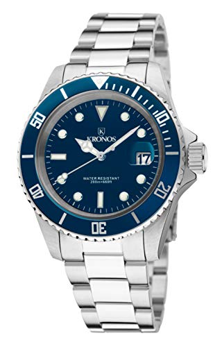 KRONOS - Sport Q 200MTS Black 977.8.65 - Reloj Diver de Caballero de Cuarzo, Brazalete de Acero, Color Esfera: Azul