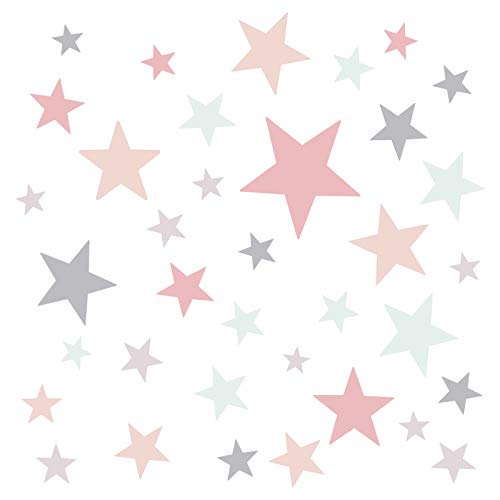 Little Deco Adhesivos decorativos para pared con forma de estrellas, color menta, rosa y gris, 60 estrellas, para el dormitorio, juego de colores variados, autoadhesivos DL401
