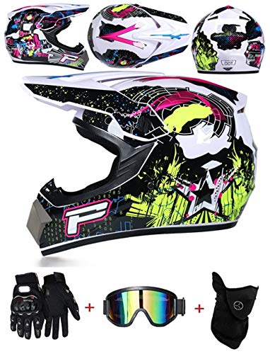 LZSH Casco de motocross profesional motocross MX casco de motocross casco de moto casco de moto casco y guantes & máscara gafas de protección, ECE homologado niños quad bike ATV go-kart-helm (E,S)
