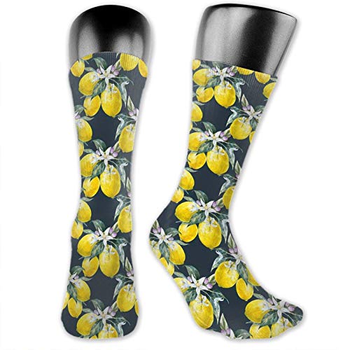 Moruolin Compression High Socks,Lemon Tree With Flowering Plant Blooms Botany Eco Evergreen Leaves Artwork,Women and Men For Running,Athletic,Hiking,Travel,Flight