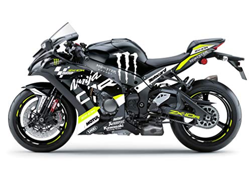 Motostick Graphics Kit de adhesivos compatibles con Kawasaki Ninja ZX-10R "Monster" 2016-2020 (amarillo neón)