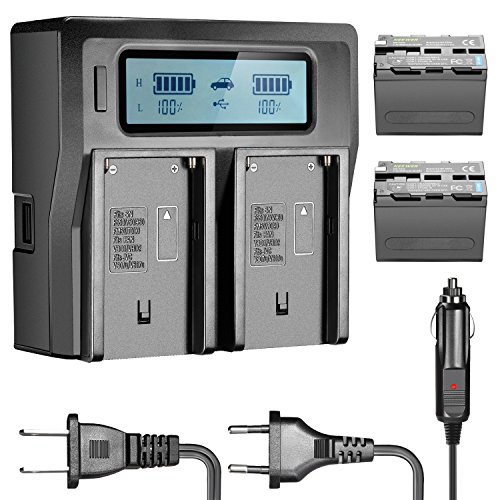 Neewer 6600 mAh Li-Ion Batería para Sony NP-F970 NP-F970 NP-F960 NP-F975 NP-F570 NP- F750 NP-F770 y LCD Doble Cargador, CN160 nw759 74 K 760 LED Video antorcha Monitor