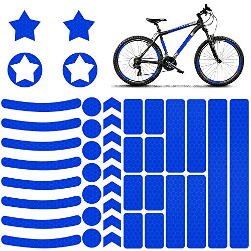 Pegatinas Reflectantes para Bicicletas, 42 Piezas Impermeable Pegatinas Reflectantes Kit, Aplicar para Cochecitos, Sillas de Ruedas, Motocicleta,Casco (Blue)