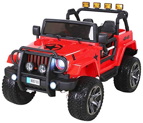 PEQUENENES Coche ELECTRICO para NIÑO Jeep Wrangler 2 PLAZAS 24 V Rojo