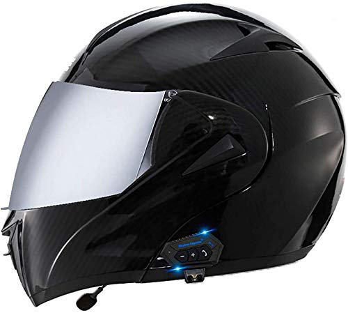 QDY Motorcycle Flip Up Helmet,Bluetooth Integrated Modular Flip Up Dual Visors Full Face Motorbike Helmets,Dot/ECE Approved Built-in Bluetooth Headset for Automatic Answering P,L=59~60cm