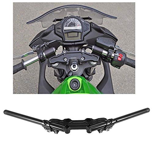 Qiilu Juego de manillar, placa adaptadora con clip y manillar para motocicleta para Kawasaki Ninja 650R 2006-2011 650 2012-2016 ER-6F 2006-2016