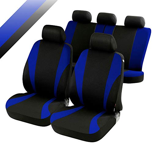 RMG - Fundas de Asiento para AURIS versión (2007-2012) compatibles con Asientos con airbag, reposabrazos Lateral, Asientos Traseros separables, Color Negro y Azul R05S0847
