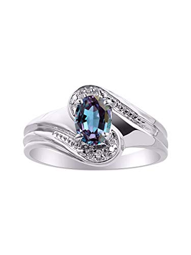 RYLOS Simply Elegant Hermoso anillo de imitación de Alexandrita/topacio místico y diamante – Piedra natal de junio