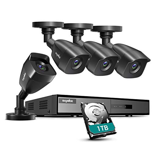 SANNCE Kit Camara de Videovigilancia 8CH 1080P DVR con 1TB Disco Duro Instalado + 4 1080P Cámaras de Vigilancia CCTV Sistema de Seguridad -1TB HDD