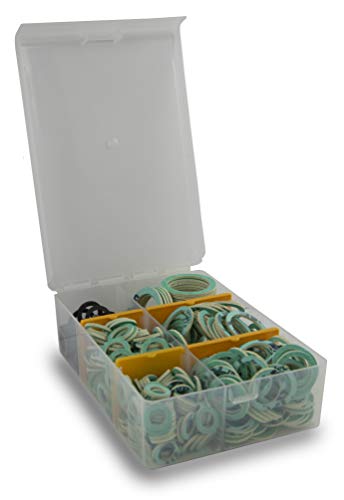 SANTRAS® Kit de juntas de 255 juntas planas en siete tipos (de 3/8 a 1 ½ pulgada) – Caja de sellado muy resistente con Centellen® WS 3820 para Solar, Gas, Agua, Calefacción y Jardín