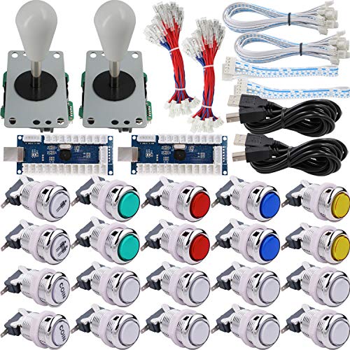 SJ@JX Arcade 2 Player Game Controller Stick DIY Kit LED Buttons Chrome Paint MX Microswitch 8 Way Joystick USB Encoder Cable for PC MAME Raspberry Pi Color Mix