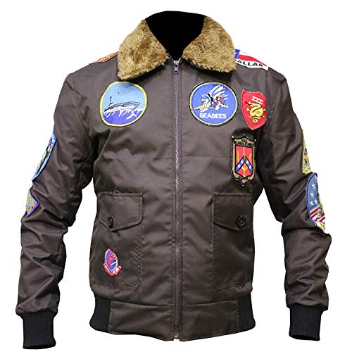 Tom Cruise Top Gun Jet Fighter Pilot Maverick Bomber Biker Cordura Jacket (Small (38-40) Best For Chest Size, Marrón)