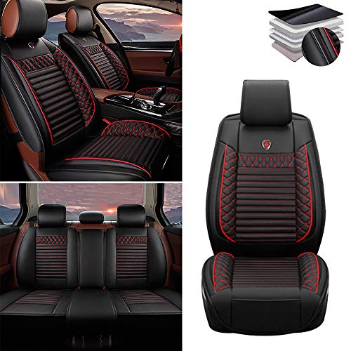 Tuqiang Funda de asiento de coche para Mercedes-Benz A/B/C/E/S/R/G/ML-Class SL GLE GLK GLS GL GLA, cuero de lujo impermeable, compatible con airbag, juego completo estándar negro rojo