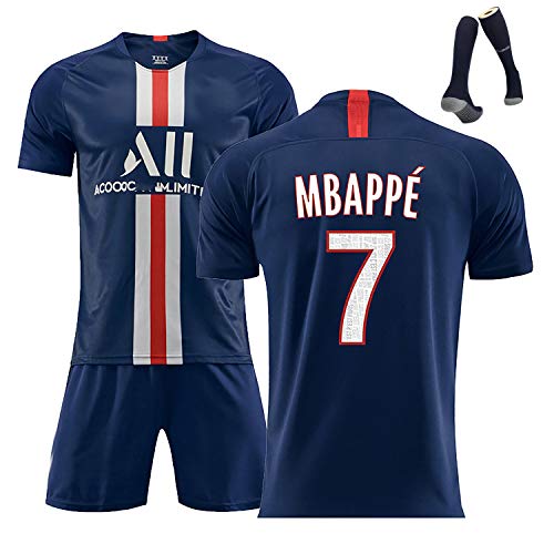 Uniforme de fútbol de Verano para Hombres, Camiseta de fútbol MBAPPE 7 Neymar JR10, Traje de Entrenamiento para fanáticos de la Temporada 20-21 para el hogar de París, con Calcetines-MBAPPE-M