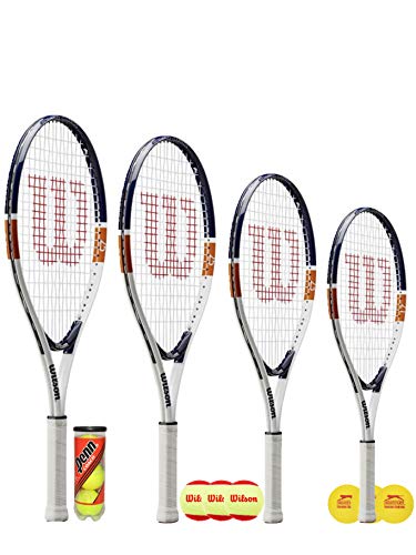Wilson Roland Garros Junior Raqueta de tenis + 3 pelotas de tenis (19", 21", 23", 25" y 26") (26" y pelotas de tenis Penn)
