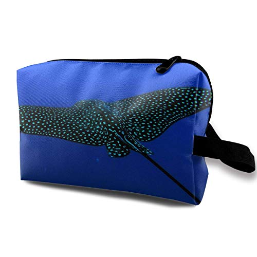 Women's Spotted Manta Blue Background Travel Hanging Toiletry Bag Portable Travel Kit Shaving Bathroom Storage Bag Waterproof Cosmetic Organize
