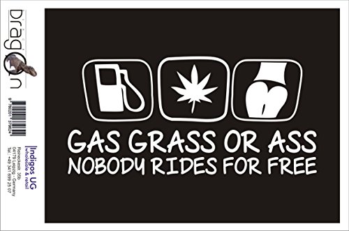 Adhesivos / Pegatinas para el parachoques - JDM / Die cut - - Gas Grass Or Ass Nobody Rides For Free- 210x100mm negro