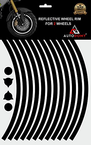Autodomy Pegatinas Llantas Moto Reflectante Sport Juego Completo para 2 Llantas de 15" a 19" Pulgadas (Negro Reflectante, Ancho 10 mm)