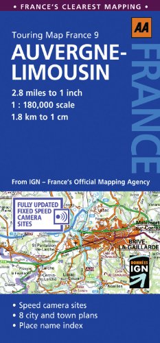 Auvergne-Limousin: No. 9: AA Touring Map France (Aa Touring Map France 09) [Idioma Inglés] (Auvergne-Limousin: AA Touring Map France)