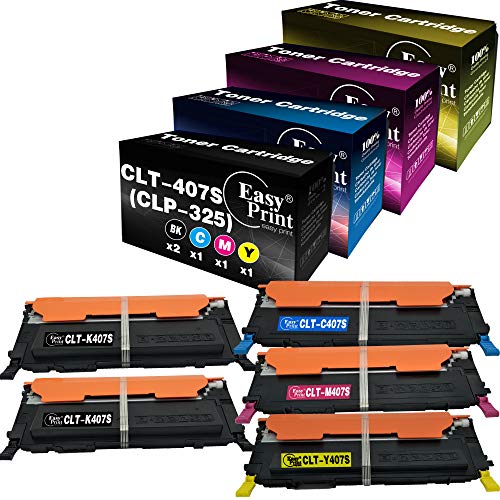 EasyPrint CLT-407S CLT-K407S CLT-C407S CLT-C407S CLT-M407S CLT-Y407S - Cartucho de tóner para impresoras Samsung CLP-325 CLP-320 CLX-3285 CLX-3185, Paquete de 5