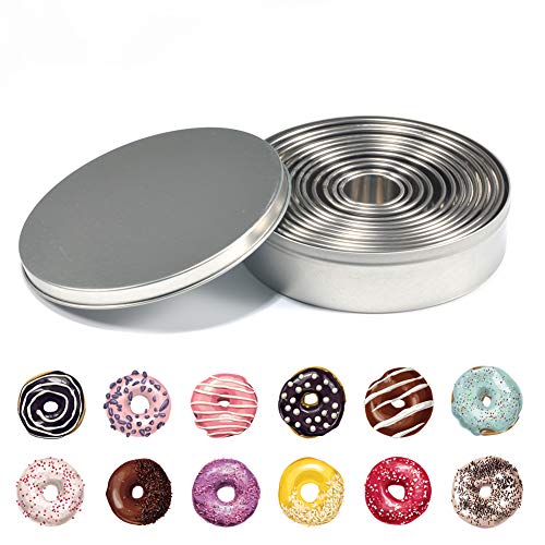 Ejoyous - Moldes de acero inoxidable para galletas, 12 unidades, diseño de anillos