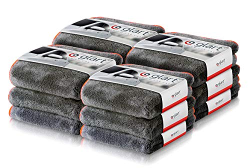 Glart 443TPO - Pack de 12 paños de microfibra prémium para limpiar y pulir de 600 g/m², absorbentes y extrasuaves, sin pelusas. para coches y motos, 40 x 40 cm