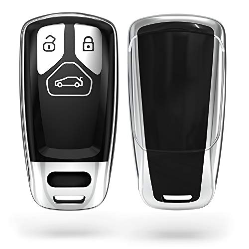 kwmobile Funda para Mando Compatible con Audi Llave de Coche Smartkey de 3 Botones (Solo Keyless Go) - Funda TPU Llave con Botones de Llave de Auto - Plateado Brillante